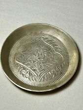 VTG Small Brass Hand Etched Bohemian Floral Trinket Dish~3-1/2” Round~w/Dove picture
