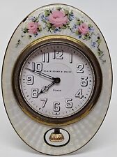 Antique Working 1920s Swiss 8 Day Enameled Floral 15 Jewel Easel Back Desk Clock picture