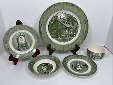 VTG 1950’s THE OLD CURIOSITY SHOP Green Dinnerware 5pc Place Setting Royal China picture