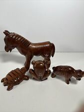 Lot  VTG Wooden Animals Marked with Initials R.D. / Red and Blue Flag picture