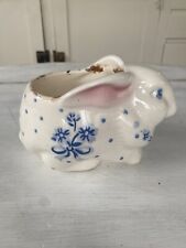 Rabbit Planter White with Blue Hand-Painted Florals Made In Brazil picture
