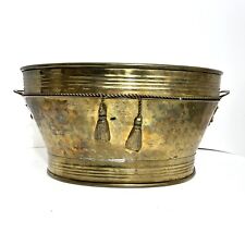 Vintage Hammered Brass Oval Pot Planter With Rope Design, Handles 13” x 9.5” x 7 picture
