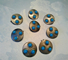 unique silver tone buttons (8) each with 3 turquoiseblue colored beads picture