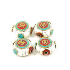 4 Tibetan Inlaid White Crackle Beads picture