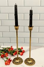 Vintage Art Deco Style Brass Taper Candlestick Holders picture