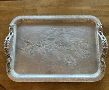 Vintage Rodney Kent Hand Wrought Hammered Aluminum Handled Floral Tray #408 picture