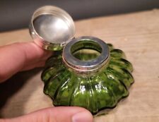 Vintage Antique Style Round Green Glass Inkwell Ink pot Bottle picture