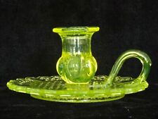 RARE EAPG VASELINE CANARY URANIUM CHAMBER STYLE FINGER LOOP CANDLESTICK HOLDER picture