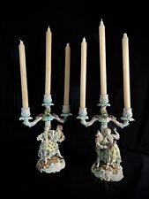 Antique Rococo Meissen Pair of Candelabras & Candles 10”H Marked Perfect Con picture