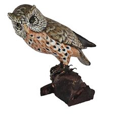 Vintage Ceramic Owl On Wood Base Figurine Hand Painted Folk Art picture