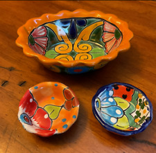 Set 3 Talavera Dishes -  Hand Painted - 1 Salsa Bowl - 2 Salt Bowls picture