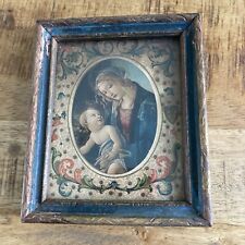 Antique Religious Print of Mother Chubby Baby Child in Wood Frame Under Glass picture