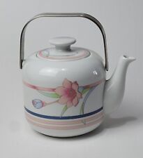 Vtg TUSCANY COLLECTION JAPAN TEAPOT wSTAINLESS HANDLE PINK BLUE GREEN LILY 1980s picture