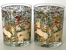 Unicorn Ceraglass Double Old - Fashioned Glass Set of 2 Vintage 50's 22K Gold picture