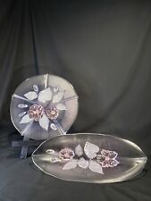 Pink Pastel Frosted Mikasa Calypso Crystal Floral Petal Bowl Plate SET Vintage picture