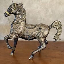 Brass Golden Horse Ornately Stamped Carved Stirrup Bridle 14x14 Inch Large Heavy picture