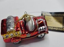 2007 Robert Stanley Christmas Ornament Glass Vtg Red Fire Truck w Tag n Glitter picture