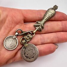 Antique Yemeni Silver Pendant Men's Keychain Bedouin Middle East Coins Hand Made picture