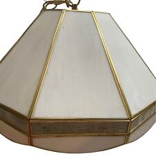 VTG Pearl White 9 Panel Hanging Swag Light Fixture Brass Pendant Lamp Shade picture