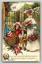 c1910 Chapman Mother Daughters Roses Flags Memorial Day P350 picture