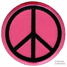 PEACE SIGN iron-on patch WOODSTOCK SUMMER OF LOVE pink EMBROIDERED APPLIQUE picture