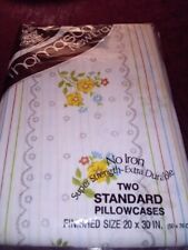 New Old Stock Vintage Two Standard Pillowcases White & Colorful Flowers Linens picture