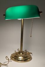 Vintage Banker's Desk Piano Lamp Green Glass Shade Pull Chain Brass Base VGC picture