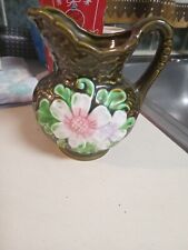 Vintage Nevco 70s Pitcher, Creamer - Made In Japan, Retro Green W/Flowers, 5” picture