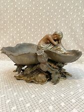 1900's Art Nouveau Semi-Nude Nymph Sitting on Poppies ~ Cast Iron & Spelter Bowl picture