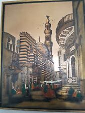 2 Vintage Painted Copper Etchings Of Mid-Eastern Marketplace  picture