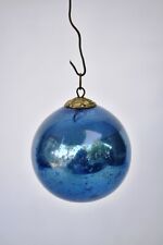 Antique German Kugel Ornaments Cobalt Blue Glass Ball Beehive Cap Christmas