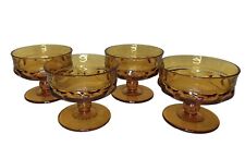 Indiana Glass Amber KINGS CROWN Thumbprint Footed Sherbet Dish Glass Set of 4 picture
