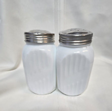 2 Vintage Anchor Hocking Vitrock White Milk Glass Ribbed Range Spice Shakers picture