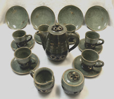 Exquisite 21 Piece Somayaki Soma Ware Coffee/Tea Set Green Crackle Gold Accents picture