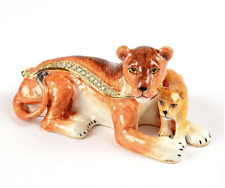 Lioness with Cub Jeweled Pewter Trinket Pill Box Austrian Crystals Impulse picture