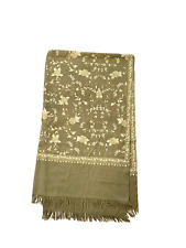 Stunning Green Embroidered Pashmina Scarf Shawl Crewel Wool Fringe 43X76 Woven picture