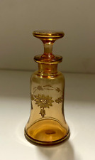 Vintage Fostoria Amber Handblown Etched Glass Perfume Bottle w/original sticker picture