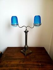 Antique 1886 Clarke’s Cricklite Double Blue Fairy Lamp on Nickel Plated Base picture