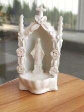 Holy Water Font Standing Mary Virgin FRANCE White Ceramic Cross Religion Figure picture
