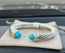 David Yurman Sterling Silver 10mm Cable Bracelet with Turquoise & Diamonds HALO picture