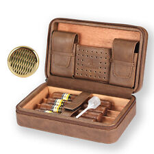 Brown Cigar Humidor Case Portable Cedar Leather Travel Humidor Humidifier picture