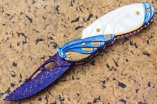Suchat Jangtanong Custom Handmade Folding Knife Damascus White Pearl 24K Screw picture