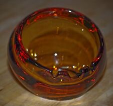 VINTAGE Viking Glass LARGE Orb Sphere ASHTRAY Pipe Holder Amber 1960's picture