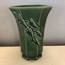 Vintage MCM Fluted Perfect Condition Green Vase McCoy? Ivy Leaf 8 inch Paneled picture
