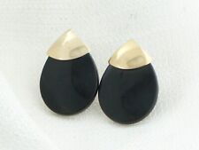 Estate 14K Yellow Gold Vintage 1 inch Onyx Disc Stud Earrings 14KT EX picture
