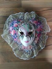PIERROT Porcelain Mask Masquerade Figurine Heart Pillow Wall Decor Mardi Gras picture