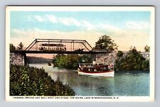 Lake Winnepesaukee NH-New Hampshire, Channel Bridge, Mail Boat Vintage Postcard picture