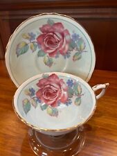 Paragon Tea Cup & Saucer Pink Cabbage Rose Blue Cup Gold Trim  Double Warrant picture