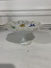 LIPPER & MANN Pedestal Footed Compote Dish Butterflies Leaves Flowers Gold Trim picture