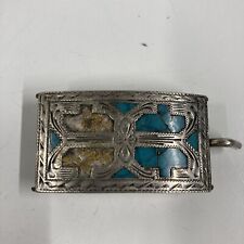 Vintage Marked STERLING SILVER Belt Buckle Mexico  Western Cowboy Turquoise picture